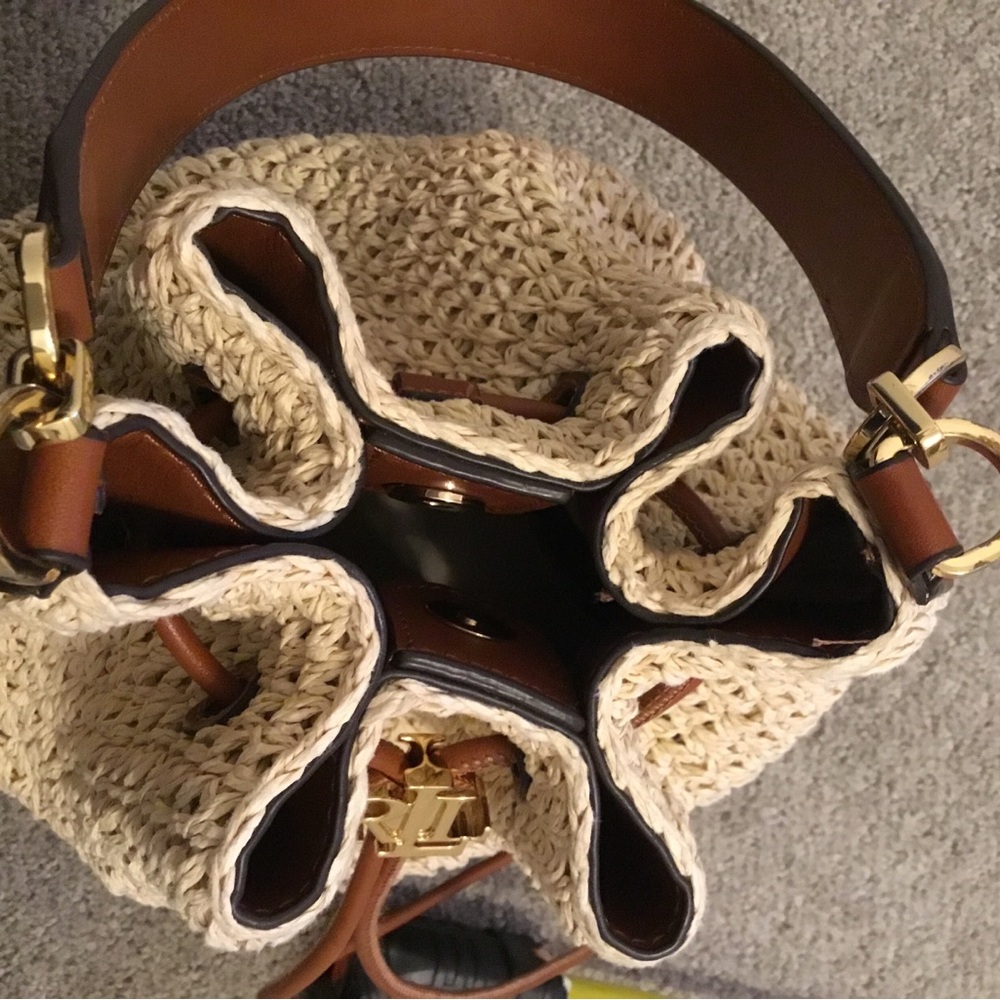 Lauren by RALPH LAUREN “Andie”Bucket Drawstring Straw & Leather Crossbody NWOT - Picture 14 of 16